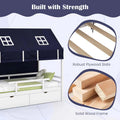 Twin House Bed with Storage Drawers & Dustproof Tent, Solid Wood Montessori Bed Frame with House Roof & Rails for Boys Girls Teens