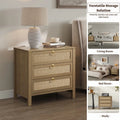 Surmoby Oak Boho 3 - Drawer Nightstand Set of 2 - Extra Wide Storage Night Stand with Gold Handles Large&Tall Bed Side Table for Bedroom Living Room Enterway