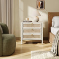Surmoby Oak Boho 3 - Drawer Nightstand Set of 2 - Extra Wide Storage Night Stand with Gold Handles Large&Tall Bed Side Table for Bedroom Living Room Enterway