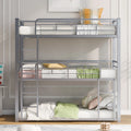 Harper & Bright Designs Metal Triple Bunk Bed Twin Over Twin Bunk Bed with Ladder and Safety Guardrail 3 Bunk Bed for Living Room Bedroom, Sliver