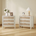 Surmoby Oak Boho 3 - Drawer Nightstand Set of 2 - Extra Wide Storage Night Stand with Gold Handles Large&Tall Bed Side Table for Bedroom Living Room Enterway