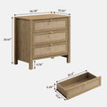 Surmoby Oak Boho 3 - Drawer Nightstand Set of 2 - Extra Wide Storage Night Stand with Gold Handles Large&Tall Bed Side Table for Bedroom Living Room Enterway