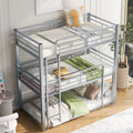 Harper & Bright Designs Metal Triple Bunk Bed Twin Over Twin Bunk Bed with Ladder and Safety Guardrail 3 Bunk Bed for Living Room Bedroom, Sliver