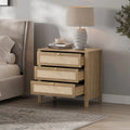 Surmoby Oak Boho 3 - Drawer Nightstand Set of 2 - Extra Wide Storage Night Stand with Gold Handles Large&Tall Bed Side Table for Bedroom Living Room Enterway