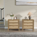Surmoby Oak Boho 3 - Drawer Nightstand Set of 2 - Extra Wide Storage Night Stand with Gold Handles Large&Tall Bed Side Table for Bedroom Living Room Enterway