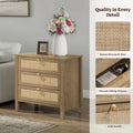 Surmoby Oak Boho 3 - Drawer Nightstand Set of 2 - Extra Wide Storage Night Stand with Gold Handles Large&Tall Bed Side Table for Bedroom Living Room Enterway