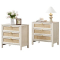 Surmoby Oak Boho 3 - Drawer Nightstand Set of 2 - Extra Wide Storage Night Stand with Gold Handles Large&Tall Bed Side Table for Bedroom Living Room Enterway