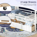 Twin House Bed with Storage Drawers & Dustproof Tent, Solid Wood Montessori Bed Frame with House Roof & Rails for Boys Girls Teens