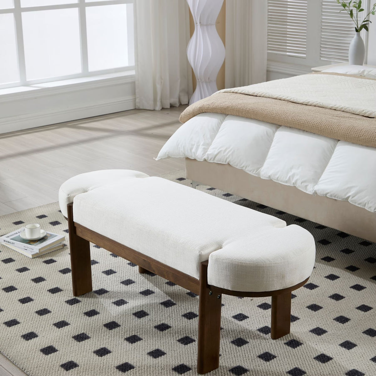 Dayalane 51" Modern Upholstered Bedroom Bench, Linen End of Bed Bench with Wooden Legs for Living Room, Entryway, Hallway Footrest, Beige