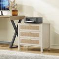 Surmoby Oak Boho 3 - Drawer Nightstand Set of 2 - Extra Wide Storage Night Stand with Gold Handles Large&Tall Bed Side Table for Bedroom Living Room Enterway